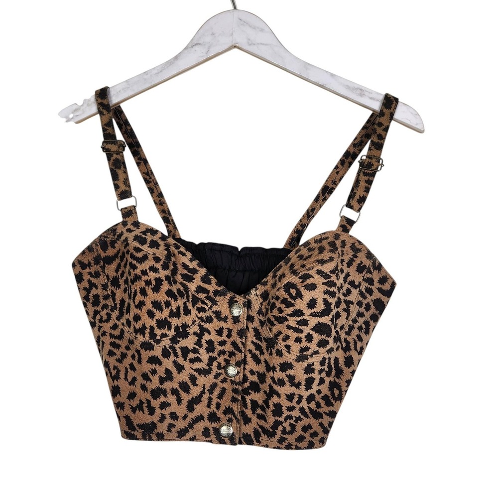 Vtg Easyriders Bustier Womens Medium Brown Leopard Leather Biker Corset Top USA